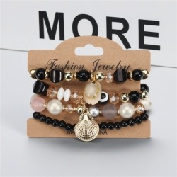 Bohemian style eyes Shells pendant  multilayer elasticity rope beads bracelet