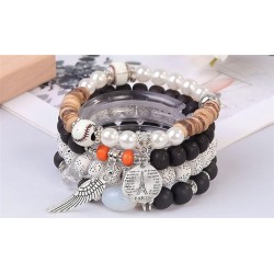 occidental style  Bohemian style wings Eiffel Tower pendant  multilayer elasticity rope bracelet