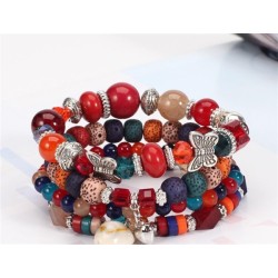 Bohemian style Shells pendant butterfly multilayer elasticity rope bracelet re..
