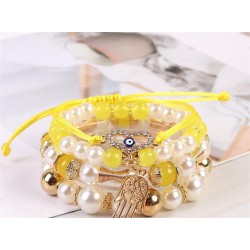 Bohemian style eyes pendant  multilayer elasticity rope bracelet