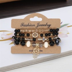 Bohemian style eyes cross pendant  multilayer elasticity rope beads bracelet