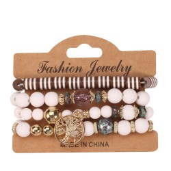 Bohemian style Life tree Alloy pendant  multilayer beads elasticity rope brace..