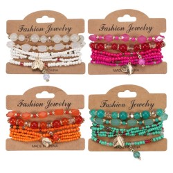 Bohemia multilayer beads bracelet  Leaf pendant bracelet  elasticity lady brac..