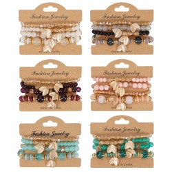 Bohemia leaves pendant multilayer bracelet  occidental style elasticity beads
