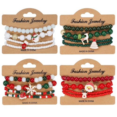 christmas bracelet  elasticity rope bracelet  snowflake christmas tree deer pendant bracelet gift
