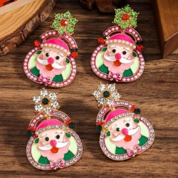 cartoon lovely enamel diamond Santa Claus ear stud day ear stud lady personali..