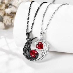 lovers splice double color clavicle chain diamond love angel feather wings hea..