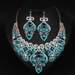 occidental style  fully-jewelled clavicle necklace earrings set bride woman