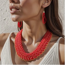 occidental style handmade weave samll beads necklace set Bohemia width retro e..