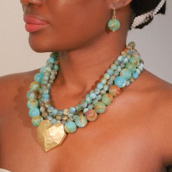 earrings+ necklace summer day set   multilayer beads necklace love pendant