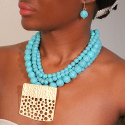 original handmade beads imitate turquoise necklace  multilayer geometry heart-..