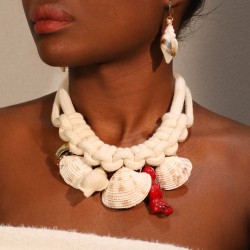 handmade weave imitate Shells pendant necklace earrings set