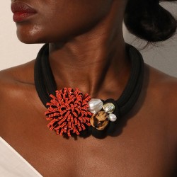 imitate Pearl fully-jewelled flowers clavicle chain Double layer short necklac..