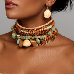 original handmade beads natural multilayer chain earrings set