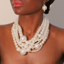 original multilayer imitate Pearl necklace earrings set