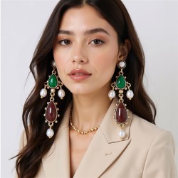 occidental style retro personality geometry resin drop imitate Pearl pendant E..