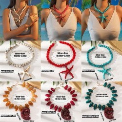 occidental style necklace lady wind Acrylic retro beads starfish pendant chain