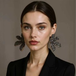 brief fashion temperament Alloy fully-jewelled flowers sector ear stud all-Pur..