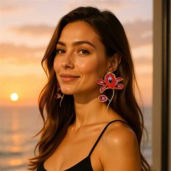 brief fashion exaggerating Alloy print temperament flowers Earring personality..