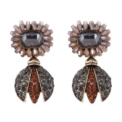 retro high Alloy embed zircon flowers earring woman samll trend all-Purpose Ea..