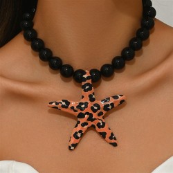 occidental style wind lady long necklace personality leopard starfish Pearl cl..