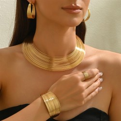 occidental style multilayer Metal set geometry Collar all-Purpose opening woma..