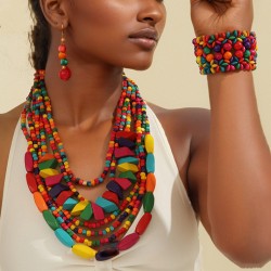 exaggerating retro layer necklace bracelet earrings set color woman Bohemia ha..