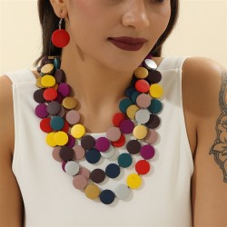 ethnic style retro multilayer color beads necklace earrings setnecklace