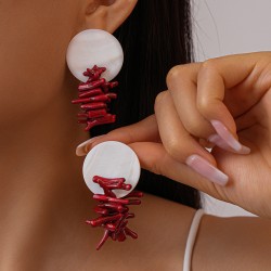 occidental style resin Shells Irregular Round silver earrings wind samll perso..
