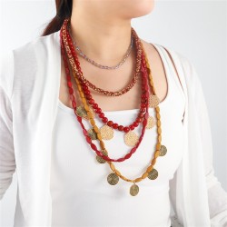 occidental style handmade weave exaggerating multilayer beads necklace wind pa..