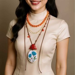 high creative beads braid Alloy enamel flowers pendant multilayer necklace wom..