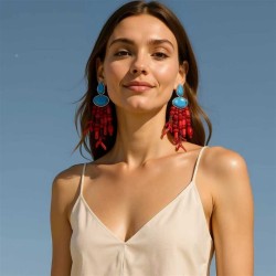 occidental style exotic ethnic style retro personality beads tassel earring wi..