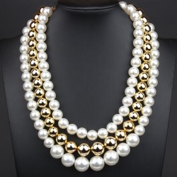 occidental style exaggerating white gold mash up Pearl necklace belt clavicle ..
