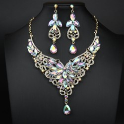 occidental style exaggerating crystal gem necklace earrings set bride banquet ..