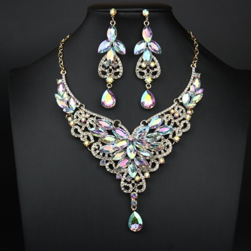occidental style exaggerating crystal gem necklace earrings set bride banquet woman occidental style exaggerating crystal gem necklace earrings set bride banquet woman