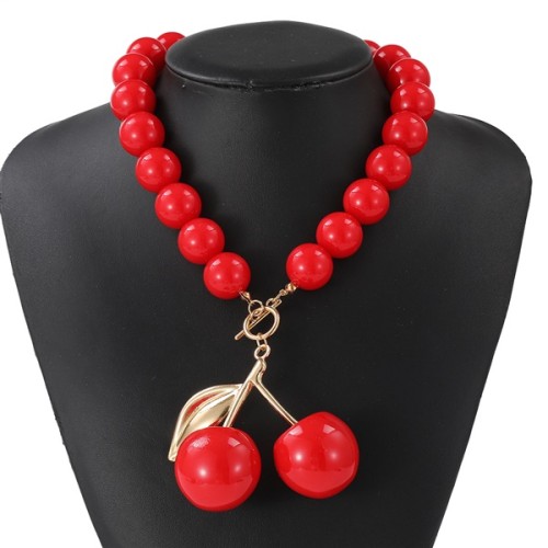 occidental style  exaggerating Acrylic big Beads necklace brief personality cherry pendant  woman environmental resi occidental style  exaggerating Acrylic big Beads necklace brief personality cherry pendant  woman environmental resi