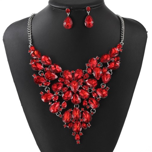 occidental style exaggerating retro necklace earrings set woman luxurious crystal banquet clavicle chain