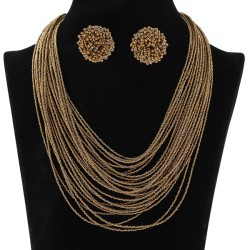 Bohemia multilayer beads necklace earrings set retro ethnic style sweater chai..