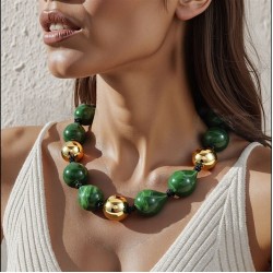 occidental style exaggerating punk color necklace trend resin beads geometry p..
