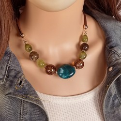classic retro color Acrylic handmade beads clavicle chain woman necklace fashi..