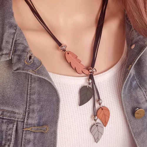 Bohemia ethnic style leaves pendant necklace retro women fashion