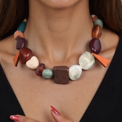 geometry Acrylic beads necklace women fashion exaggerating Bohemia ethnic styl..