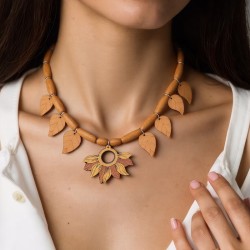 retro leaves day pendant necklace woman big color handmade