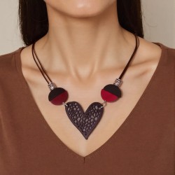 fashion temperamentPU leather heart-shaped pendant necklace  woman clavicle ch..