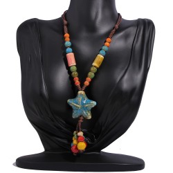 W ethnic style ceramic long necklace woman wind hanging ornaments Chinese styl..