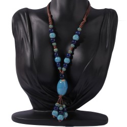 W ethnic style ceramic long necklace woman wind hanging ornaments Chinese styl..