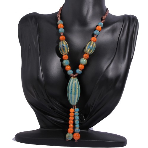 W wind beads weave ceramic necklace sweater chain long style wind pendant temperament