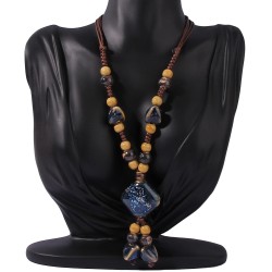 W all-Purpose retro ceramic necklace woman Bohemia long style geometry sweater..