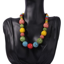 W retro ethnic style ceramic necklace woman long style brief color beads clavi..