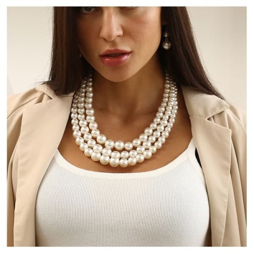 occidental style  Pearl fashion exaggerating lady Pearl clavicle multilayer necklace